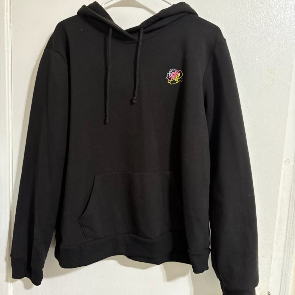 Black Hoodie with Small Flower Detail